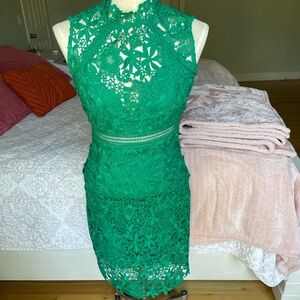 Bardot Green Eyelet Dress